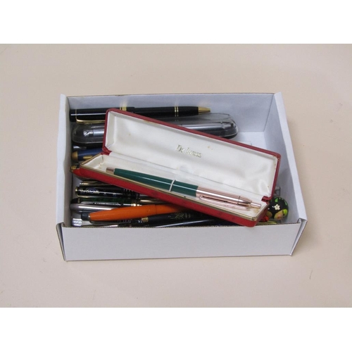 1567 - BOX OF MIXED PENS, PENCILS ETC