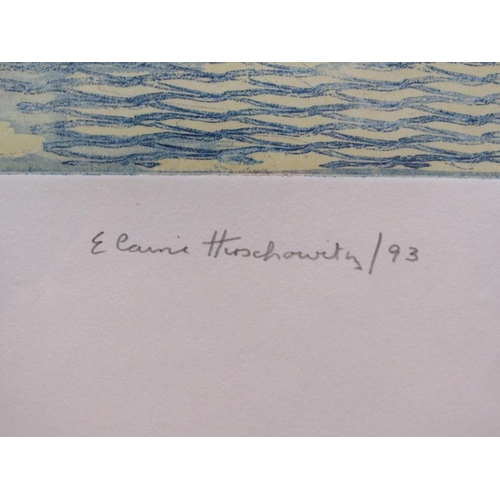 1134 - ELAINE HIRSCHOWITY 93 - TWO COLOURED ETCHINGS, FLOWERS AND VASES, F/G, 33CM X 22CM & 49CM X 29CM