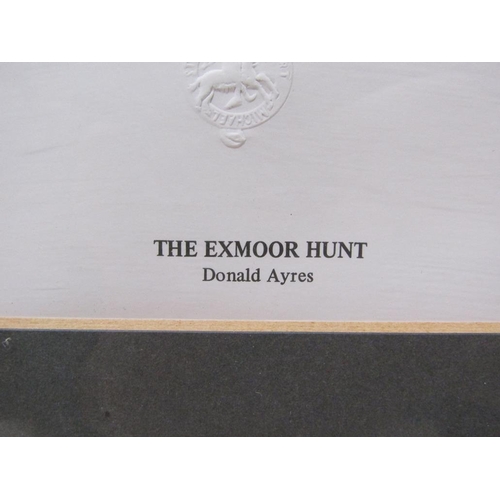 1155 - FRAMED COLOURED PRINT - THE EXMOOR HUNT, 44CM X 59CM