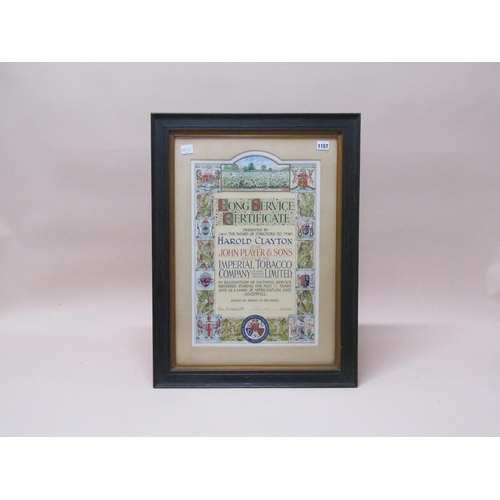 1157 - FRAMED LONG SERVICE CERTIFICATE AWARDED BY IMPERIAL TOBACCO COMPANY TO HAROLD CLAYTON, F/G, 51CM X 3... 