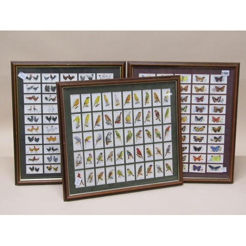 1161 - THREE SERIES OF FRAMED CIGARATTE CARDS - BUTTERFLIES, DOMESTIC FOWL & FINCHES