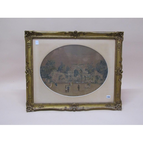 1162 - ROMISTHE RUINE, SCHONBRUNN 1735, FRAMED OVAL WATERCOLOUR, F/G, 41CM X 54CM