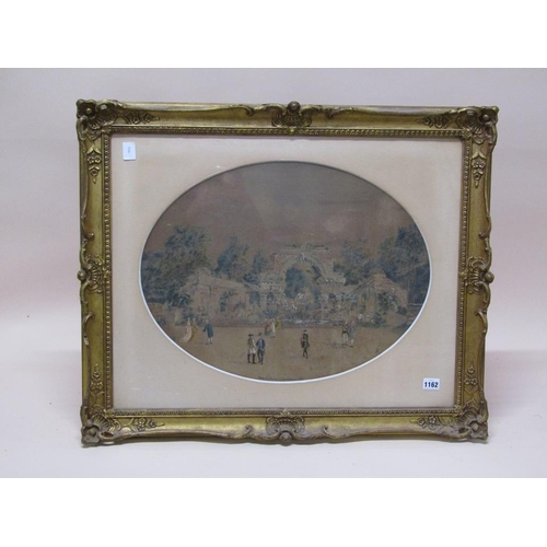 1162 - ROMISTHE RUINE, SCHONBRUNN 1735, FRAMED OVAL WATERCOLOUR, F/G, 41CM X 54CM