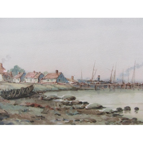 1167 - UNSIGNED EARLY 20C - COASTAL SCENES WITH COTTAGES AND BOATS, BOTH F/G, APPROX 17CM X39CM