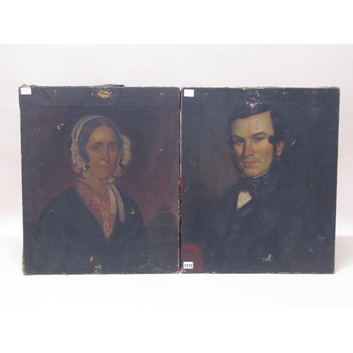 1173 - PAIR OF 19C PORTRAITS - LADY AND GENTLEMAN, OIL ON CANVAS, UNFRAMED, 62CMX 50CM