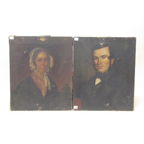 1173 - PAIR OF 19C PORTRAITS - LADY AND GENTLEMAN, OIL ON CANVAS, UNFRAMED, 62CMX 50CM