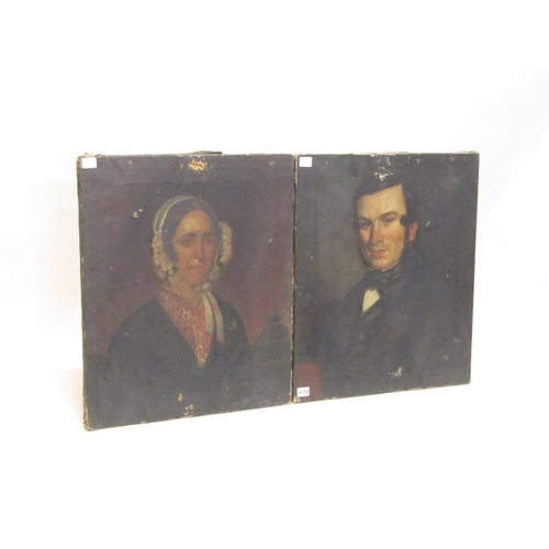 1173 - PAIR OF 19C PORTRAITS - LADY AND GENTLEMAN, OIL ON CANVAS, UNFRAMED, 62CMX 50CM