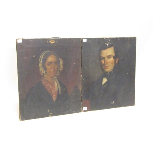 1173 - PAIR OF 19C PORTRAITS - LADY AND GENTLEMAN, OIL ON CANVAS, UNFRAMED, 62CMX 50CM