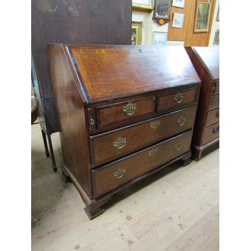 1856 - GEORGIAN OAK WARDROBE CROSS BANDED BUREAU WITH FITTED INTERIOR 106 x 110 cms