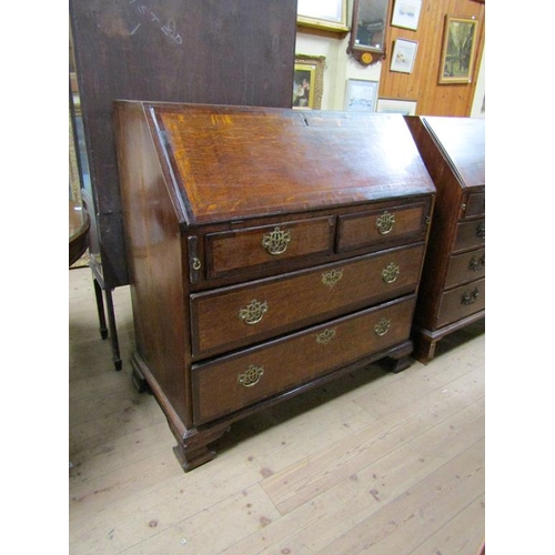 1856 - GEORGIAN OAK WARDROBE CROSS BANDED BUREAU WITH FITTED INTERIOR 106 x 110 cms