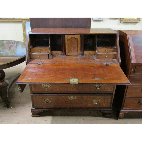 1856 - GEORGIAN OAK WARDROBE CROSS BANDED BUREAU WITH FITTED INTERIOR 106 x 110 cms