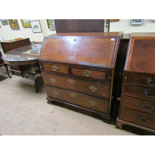 1856 - GEORGIAN OAK WARDROBE CROSS BANDED BUREAU WITH FITTED INTERIOR 106 x 110 cms