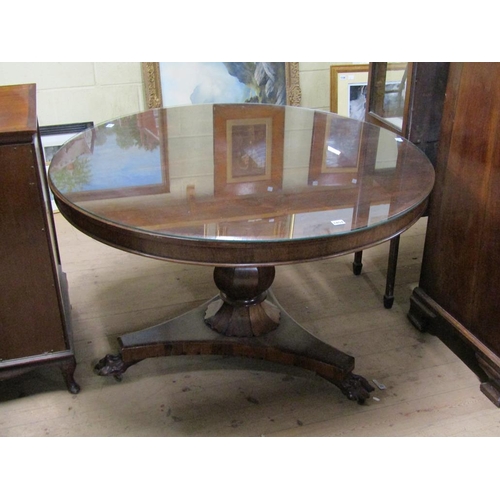 1857 - WILLIAM IV PERIOD FIGURED MAHOGANY PEDESTAL DIRECTORS TABLE WITH PLATFORM BASE AND BOLD PAW FEET 117... 