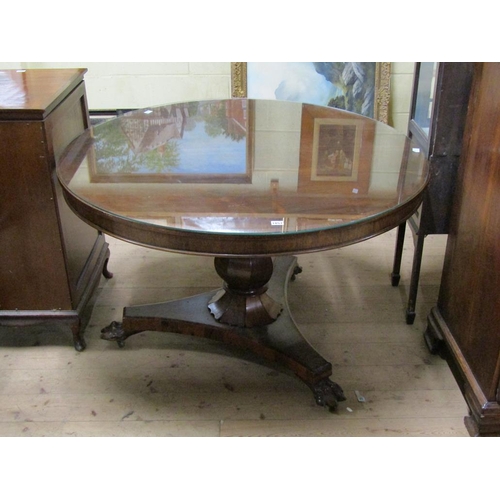 1857 - WILLIAM IV PERIOD FIGURED MAHOGANY PEDESTAL DIRECTORS TABLE WITH PLATFORM BASE AND BOLD PAW FEET 117... 