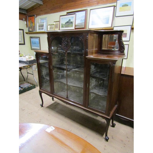 1858 - LATE VICTORIAN MAHOGANY GLAZED STANDING SIDE CABINET WITH FITTED SHELVES 155 x 154 cms