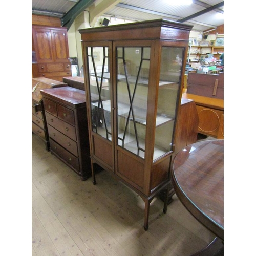 1861 - EDWARDIAN INLAID MAHOGANY GLAZED STANDING DISPLAY CABINET 92 x 168cms