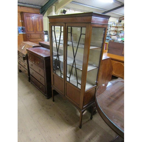 1861 - EDWARDIAN INLAID MAHOGANY GLAZED STANDING DISPLAY CABINET 92 x 168cms