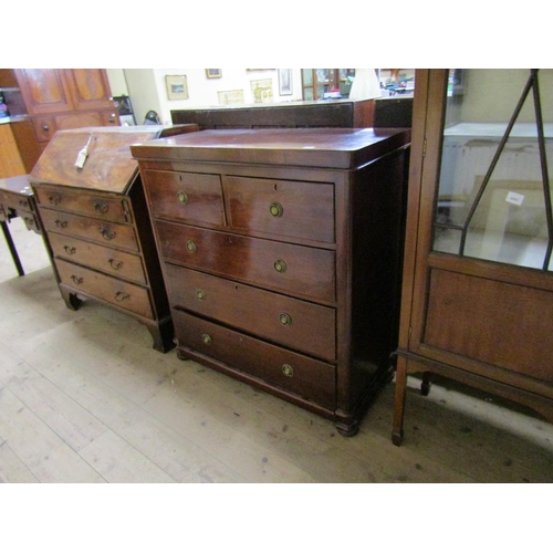 1862 - VICTORIAN MAHOGANY CHEST OF TWO SHORT/THREE LONG DRAWERS 93 x 101 cms