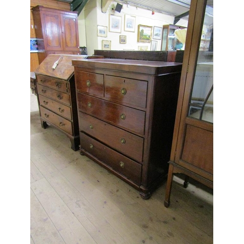 1862 - VICTORIAN MAHOGANY CHEST OF TWO SHORT/THREE LONG DRAWERS 93 x 101 cms