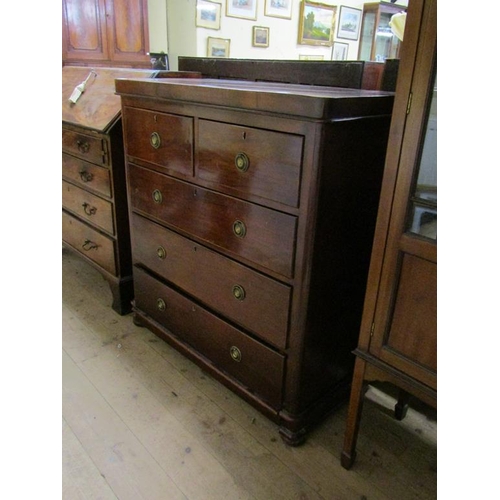 1862 - VICTORIAN MAHOGANY CHEST OF TWO SHORT/THREE LONG DRAWERS 93 x 101 cms