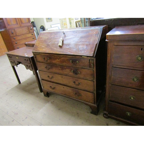 1863 - LATE GEORGIAN MAHOGANY BUREAU FITTED AND OVER FOUR LONG DRAWERS 92 x 102 cms