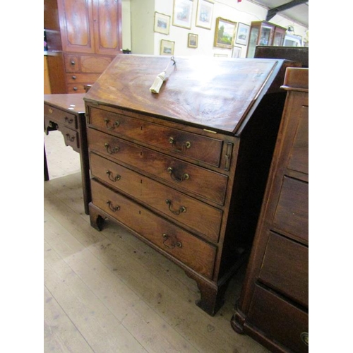 1863 - LATE GEORGIAN MAHOGANY BUREAU FITTED AND OVER FOUR LONG DRAWERS 92 x 102 cms