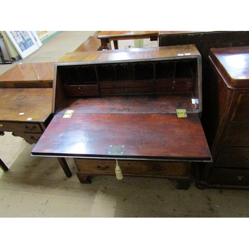 1863 - LATE GEORGIAN MAHOGANY BUREAU FITTED AND OVER FOUR LONG DRAWERS 92 x 102 cms