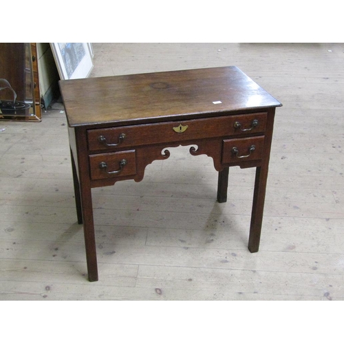 1864 - EARLY 18c OAK LOWBOY FITTED ONE LONG/TWO SHORT DRAWERS 80 x 72 cms