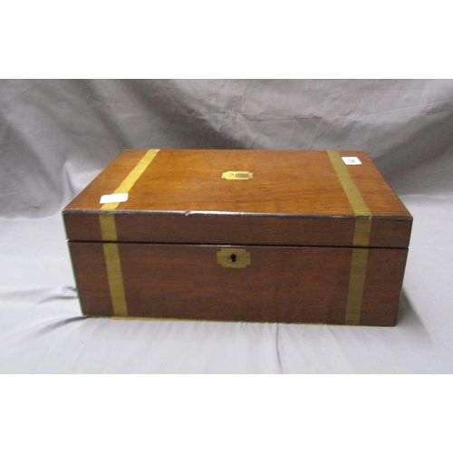 92 - 19C MAHOGANY BRASS BOUND WRITING BOX