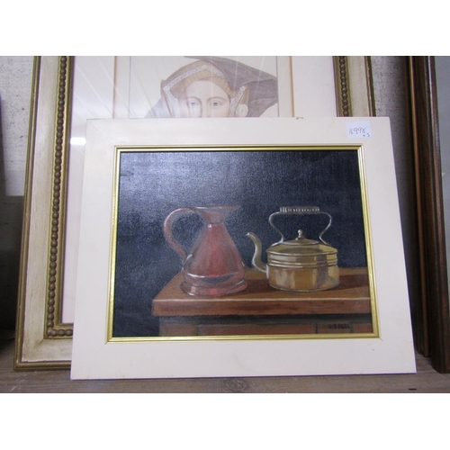 145 - TWO FRAMED OILS - WEBER STILLS LIFES; PRINT