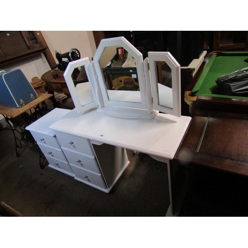 561 - PAINTED DRESSING TABLE, 3 DRAWER CHEST AND A TRIPLE MIRROR