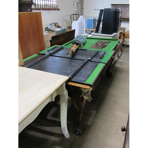 576 - SNOOKER DINING TABLE, CUES, SCOREBOARD