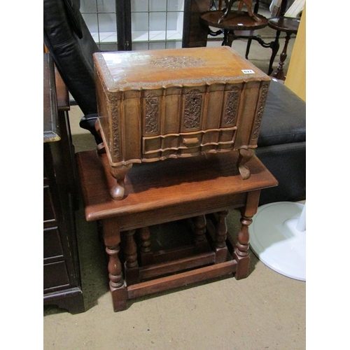 621 - CARVED SEWING BOX AND NEST OF TABLES