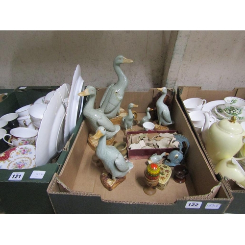 122 - BOX OF ORIENTAL PORCELAIN DUCKS AND OTHER ITEMS