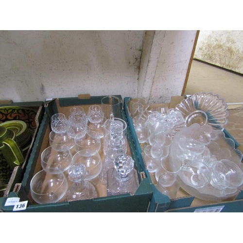 136 - TWO BOXES OF MIXED GLASSWARE TO INCL CRYSTAL