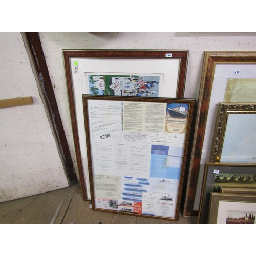 138 - FRAMED CRUISE SHIP EPHEMERA; PRINT