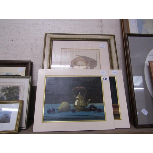 145 - TWO FRAMED OILS - WEBER STILLS LIFES; PRINT