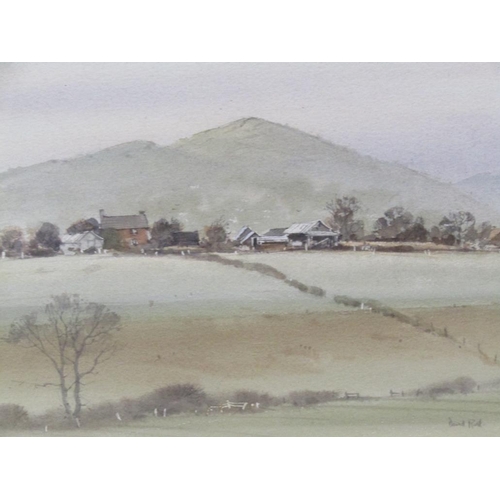 1100 - DAVID RUST, A NORTHERN LANDSCAPE WITH HOMESTEAD SIGNED WATERCOLOUR F/G 22 x 32cms