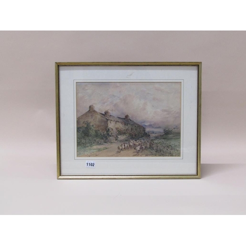 1102 - F W HATTERSLEY 1859-1942, SHEPHERD WITH HIS FLOCK ON THE ROAD TO DYFFRYN, SIGNED WATERCOLOUR F/G 25 ... 