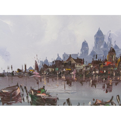 1108 - DEAKINS 77 MEDITERRANEAN TOWN, SIGNED OIL ON BOARD FRAMED 40 x 80 cms