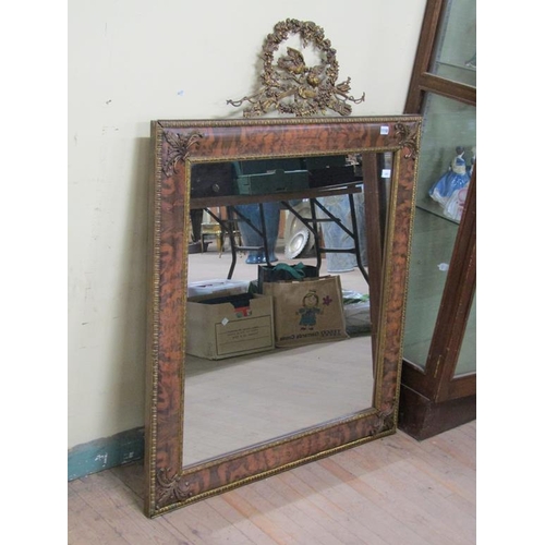 1110 - WALL MIRROR WITH FAUX TORTOISESHELL GILT MOUNTED FRAME UNDER A CIRCULAR GILT METAL PEDIMENT 125 x 95... 