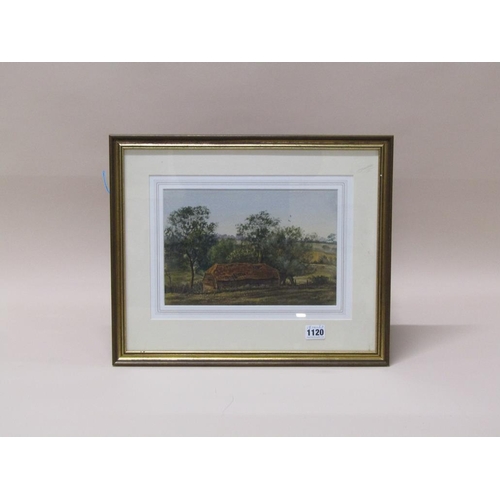 1120 - EDWARD STAMP, BARN AND TREES NEAR CUBLINGTON BUCKS, SIGNED WATERCOLOUR F/G 18 x 27 cms