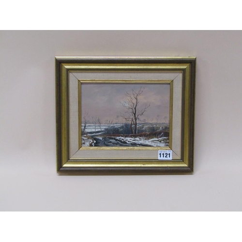 1121 - EDWARD STAMP, JANUARY NEAR GT HORWOOD, BUCKS SIGNED AND DATED OIL ON PANEL, FRAMED 14 x 19 cms