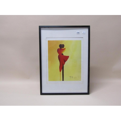 1122 - PATRICK CIRANNA, LES AMOUREUX SIGNED COLOURED PRINT 45 x 32 cms