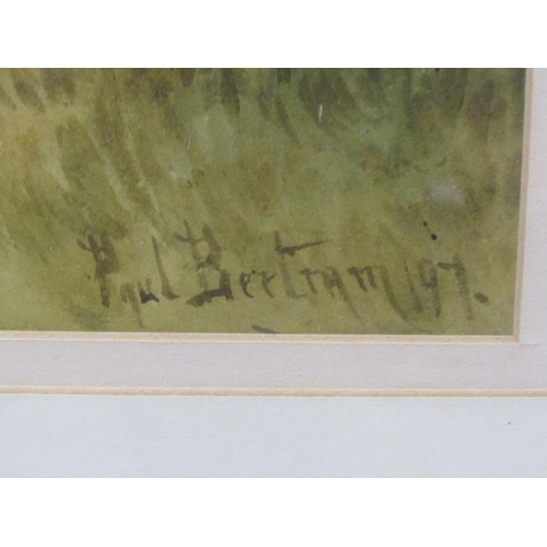 1123 - PAUL BERTRAM '97, FAGGOT GATHERER IN A WOODLAND SETTING, SIGNED AND DATED WATERCOLOUR F/G 55 x 46 cm... 