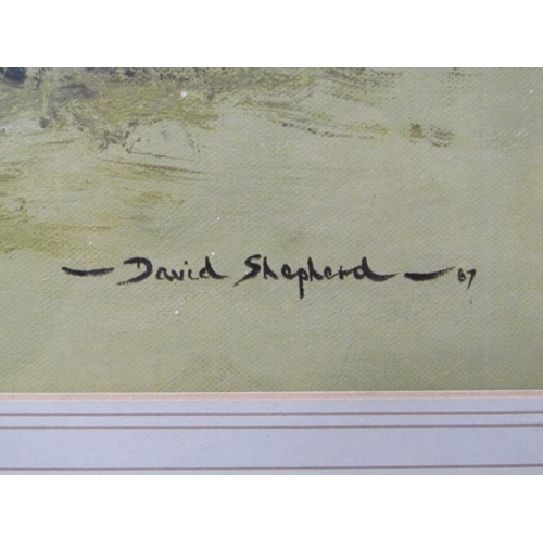 1135 - DAVID SHEPHERD, F/G COLOURED PRINT TWO ZEBRA, SIGNED IN PENCIL, FRAMED 58 x 75 cms