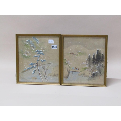 1143 - PAIR OF EARLY 20C JAPANESE WATERCOLOUR PAINTINGS - WINTER SUBJECTS, EACH F/G, APPROX 27CM X 24CM