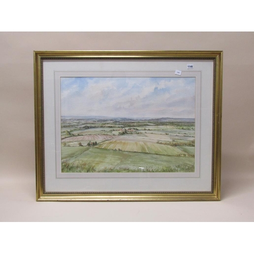 1145 - LAMBERT 84 - EXPANSIVE LANDSCAPE, SIGNED AND DATED WATERCOLOUR, F/G, 52CM X 92CM