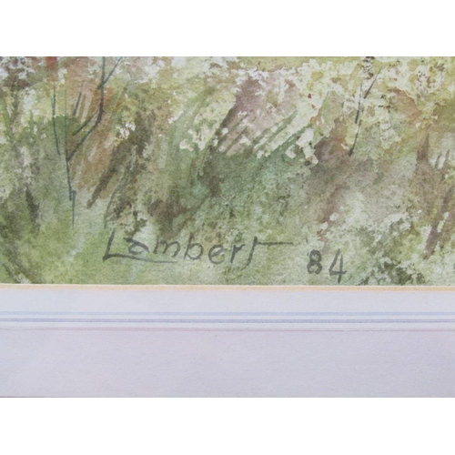 1145 - LAMBERT 84 - EXPANSIVE LANDSCAPE, SIGNED AND DATED WATERCOLOUR, F/G, 52CM X 92CM