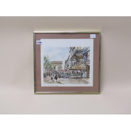 1156 - HERBELOT - CHAMPS-ELYSEES, FRAMED COLOURED PRINT, 27CM X 30CM